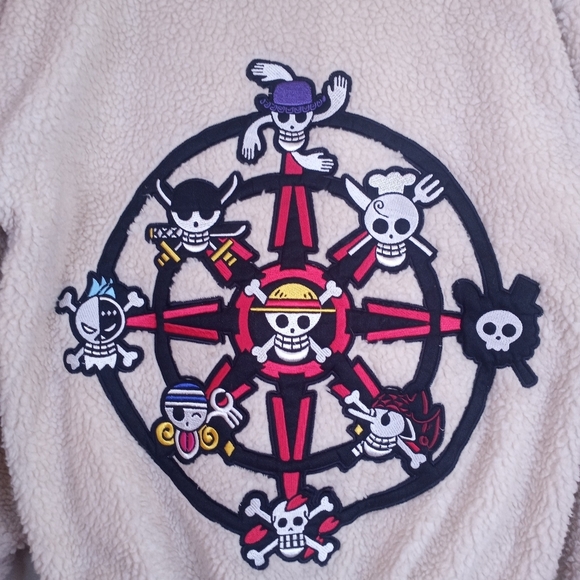 Neaux Wrld One Piece Compass Anime Fuzzy Zip Up Teddy Jacket Pop Art Casual Boho - Picture 4 of 8